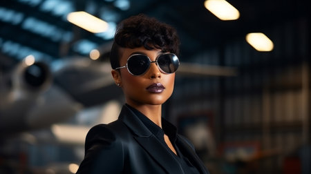African American woman in business suit and sunglasses, success concept. AIの素材