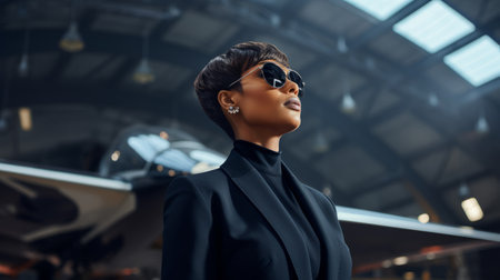African American woman in business suit and sunglasses, success concept. AIの素材