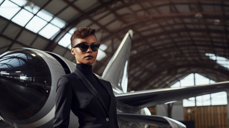 African American woman in business suit and sunglasses, success concept. AIの素材
