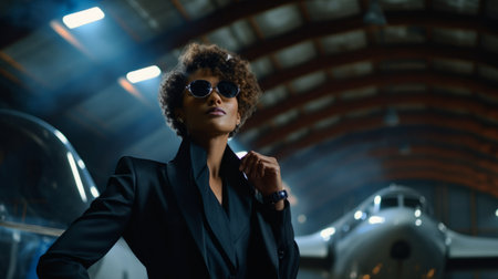 African American woman in business suit and sunglasses, success concept. AIの素材