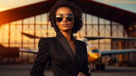 African American woman in business suit and sunglasses, success concept. AIの素材