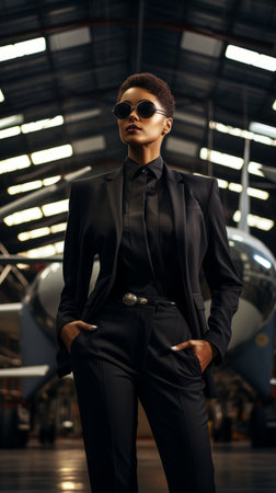 African American woman in business suit and sunglasses, success concept. AIの素材