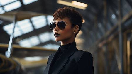 African American woman in business suit and sunglasses, success concept. AIの素材