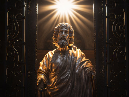 Statue of St. Peter the Apostle meeting the dead righteous at the gates of heaven. AIの素材