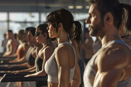Group of People Exercising Together in a Gym. Generative AI.の素材