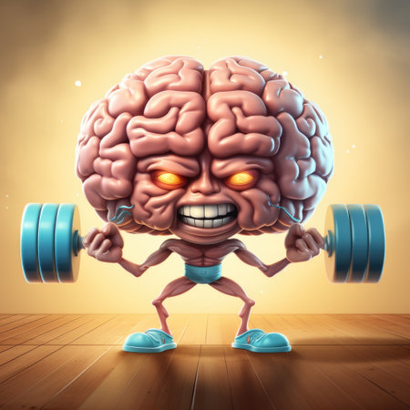 Cartoon Brain Lifting a Barbell. Generative AI.の素材