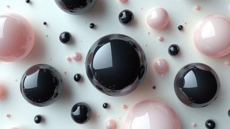 Black and Pink Balls on White Surface. Generative AI.の素材