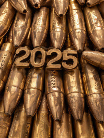 Pile of Bullet Shells With the Numbers 205. Generative AI.の素材