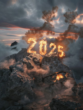 Smoke Billowing From a Majestic Mountain. Generative AI.の素材