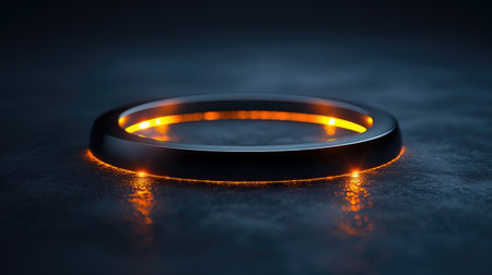 Glowing Ring on Dark Surface. Generative AI.の素材