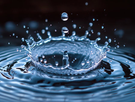 Water Droplet on Black Background. Generative AI.の素材