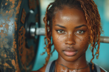 Young Woman With Dreadlocks Gazing at the Camera. Generative AI.の素材