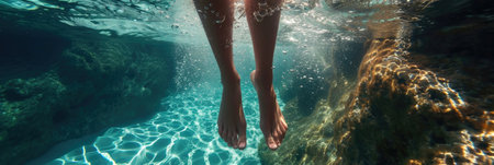 Womans Legs Submerged in Pool of Water. Generative AI.の素材
