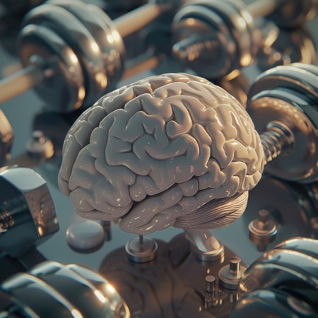 Model of Brain Surrounded by Dumbbells. Generative AI.の素材