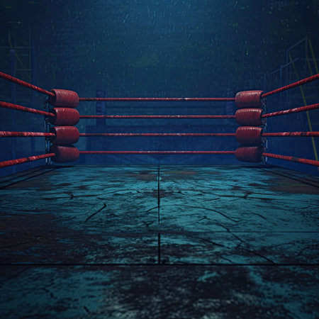 Boxing Ring in Dark Room for a Fight Night. Generative AI.の素材