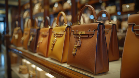 Assorted Purses Displayed on Shelf. Generative AIの素材