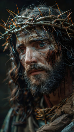 Man Wearing Crown of Thorns. Generative AIの素材