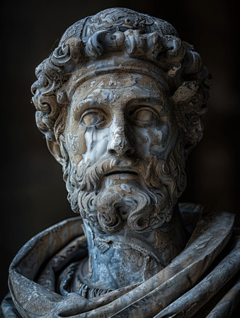 Historic Statue of Bearded Man With Scarfの素材