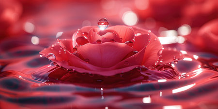 A pink rose gracefully floats on the surface of a calm body of water, creating a serene and beautiful scene.の素材