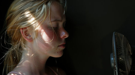 A stylish woman confidently holds a hair dryer in her hand, ready to create the perfect blowout.の素材