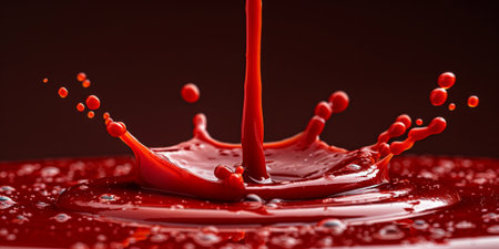 vibrant red liquid splashes out of a bowl, creating a dynamic and captivating scene.の素材