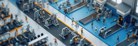 diverse group of individuals standing around inside a gym, engaging in conversations and observing their surroundings.の素材