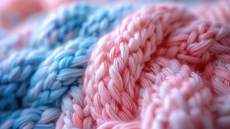 Detailed view of a knitted blanket, showcasing its soft texture and intricate patterns up close.の素材