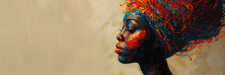 portrait of a woman with bright and colorful hair, showcasing a unique and striking appearance.の素材