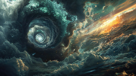 A vortex swirling in the sky, exhibiting a powerful natural phenomenon of swirling motion and energy.の素材