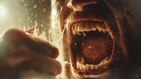 A close-up of a persons fist tightly gripping a knife.の素材