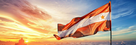 flag of Egypt billows gracefully in the wind, its vibrant colors unfurling with pride and history.の素材