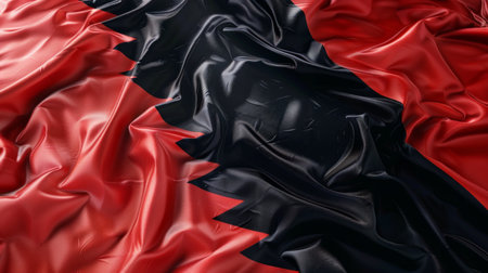 vibrant flag of Bahrain gracefully waves in the wind, displaying its symbolic colors and design against a clear sky.の素材