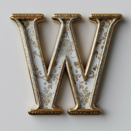 stunning gold and white letter W elegantly placed on a white surface, capturing the essence of sophistication and beauty.の素材