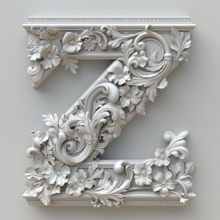 ornate letter Z intricately adorned with vibrant, blooming flowers, creating a whimsical and elegant design.の素材