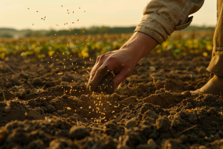 person in a field, passionately digging in the dirt with hands, connecting with the soil and nature.の素材