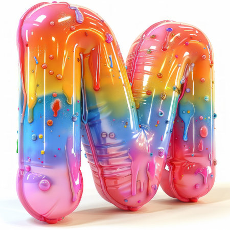 vibrant arrangement of balloons skillfully crafted into the shape of the letter M, their colorful hues creating a lively and whimsical display.の素材