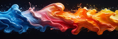 Colorful liquid strokes collide and splash on top of each other, creating a vibrant and dynamic display of movement and energy.の素材