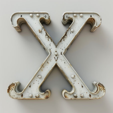 delicate white metal letter X delicately balances against a crisp white background, creating a minimalist yet striking visual.の素材