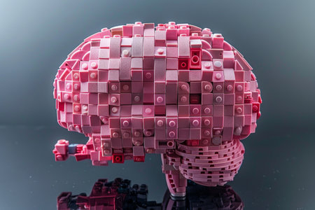 miniature human made entirely of colorful Lego bricks, displaying intricate details of organs and limbs.の素材