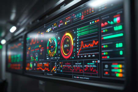 large wall display in a smart house showcases a vast array of data in a mesmerizing and artistic presentation, creating a breathtaking digital symphony.の素材
