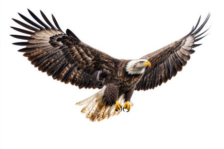 With its broad wings fully extended, a white-tailed eagle navigates the vast sky, embodying the essence of freedom and strength in this serene moment of flight.の素材