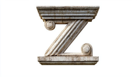 beautifully crafted letter Z featuring an antique column texture stands out against a clean white backdrop, perfect for design and typography concepts.の素材