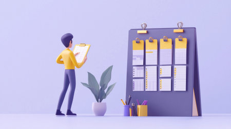person actively scheduling their tasks in a planner focusing on balancing work and personal commitments in a clean and organized environment.の素材