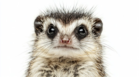 adorable tenrec features raised spiky fur that accentuates its small nose and beady eyes, creating a captivating focus against the minimalist white backdrop.の素材