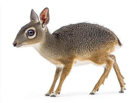 small chevrotain moves cautiously across the forest floor, revealing its deer-like body and large expressive eyes, beautifully isolated on a white backdrop.の素材