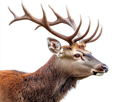 magnificent sambar deer stands tall, its antlers fully extended, showcasing natures grandeur. The creature exudes calmness in a pure, minimalist environment.の素材