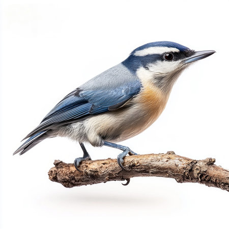 Eurasian nuthatch rests elegantly on a branch, showcasing its sharp beak and vibrant blue-gray plumage. This intimate moment captures the birds unique beauty.の素材