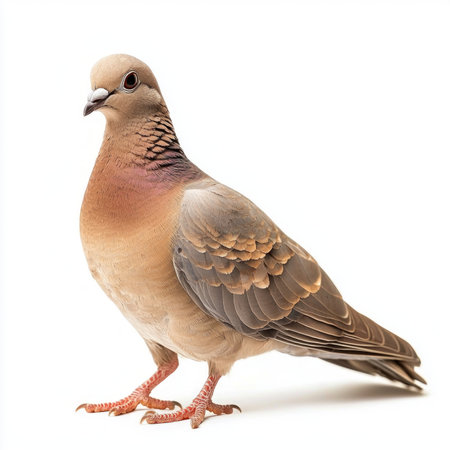 beautiful mourning dove stands gracefully, displaying its soft brown plumage and small beak, isolated on a white background, embodying elegance and serenity.の素材