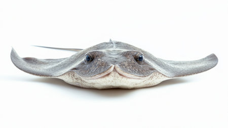 stingray Dasyatidae is isolated on a white background displaying its flat body shape distinctive fins and eyes emphasizing its unique characteristics.の素材