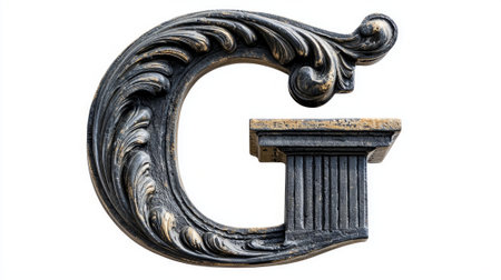 Featuring a beautifully styled letter G designed with antique column textures, this creation radiates elegance and artistic flair, perfect for various design applications.の素材